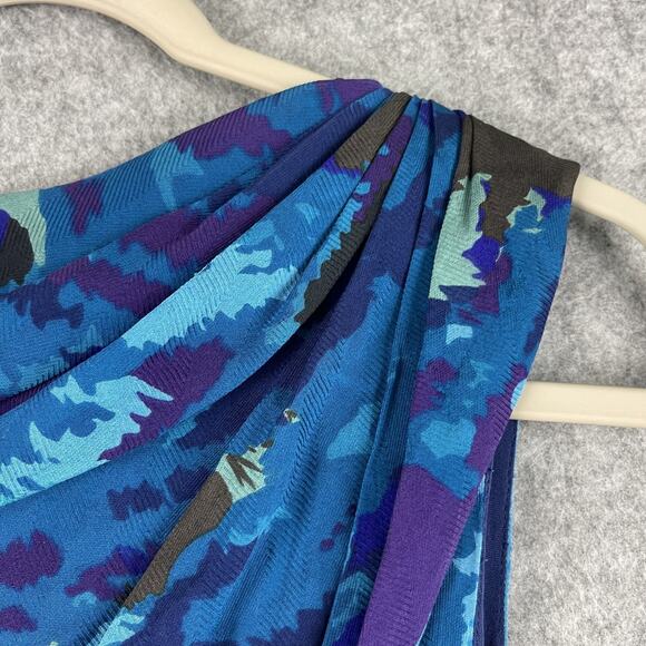 Diane Von Furstenberg Silk Dress Womens 2 Blue Faux Wrap Drapey Neiman DVF Y2K - Picture 15 of 16